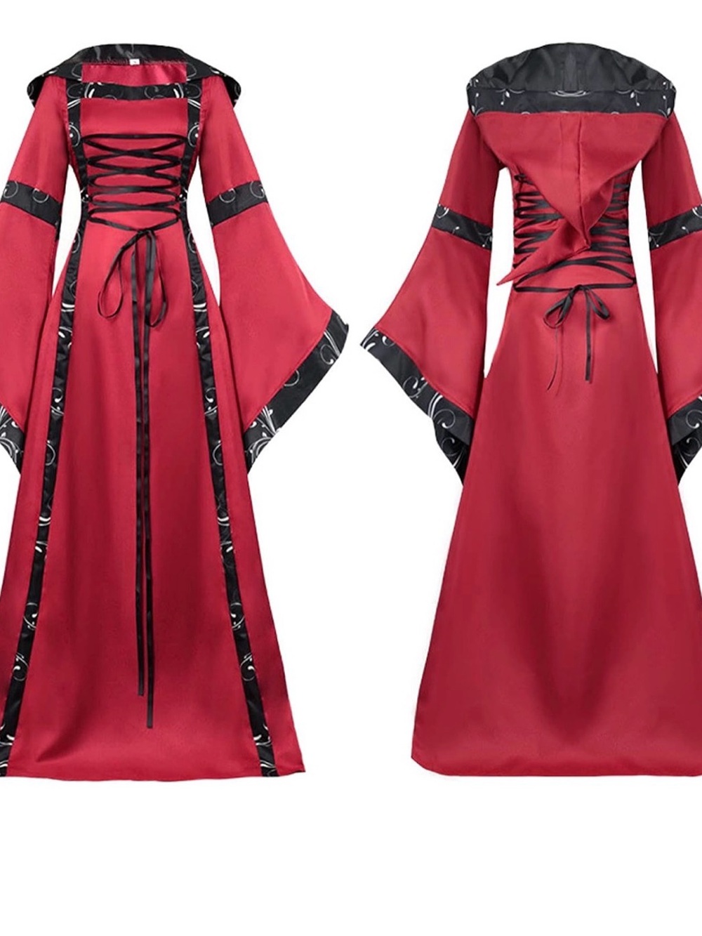 Red Gothic Lace-Up Hooded Dress Costume Witch Renaissance medieval victorian